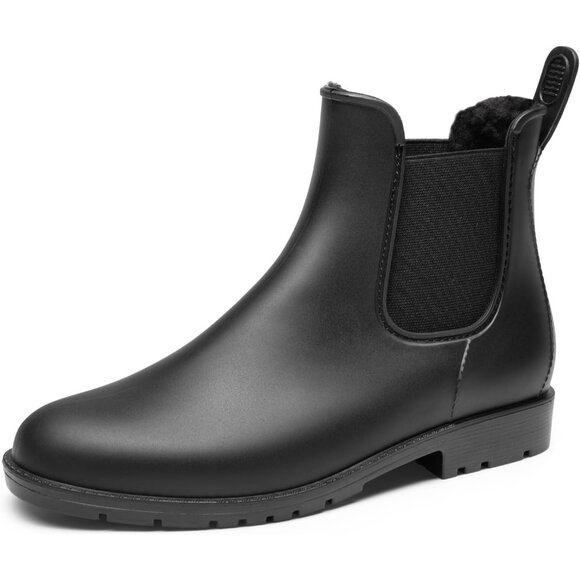Trendy Black Ankle Rain Boots for Women - Easy Pull-On Waterproof Design - Picture 1 of 7